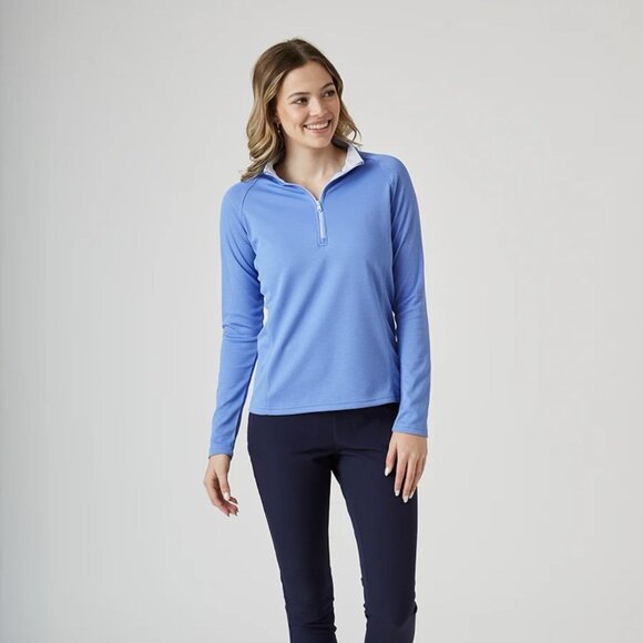 Straight Down Ellen Quarter Zip Blue UPF 50 Golf Top Women Medium - Picture 1 of 6
